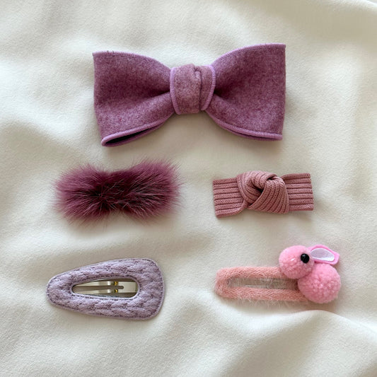 (Chenny Bong Bong) Kids’ Indie Pink Winter Hair Clips 5-piece Set