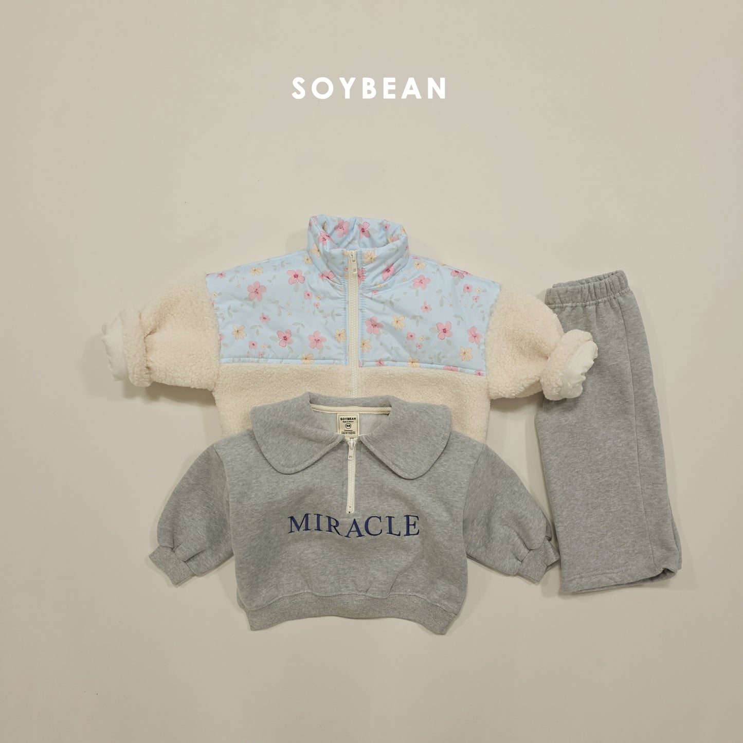 (Pre-order) Soybean Kids Winter - Flower Patch Sherpa Jacket 꽃배색양털JP (2 Colors)