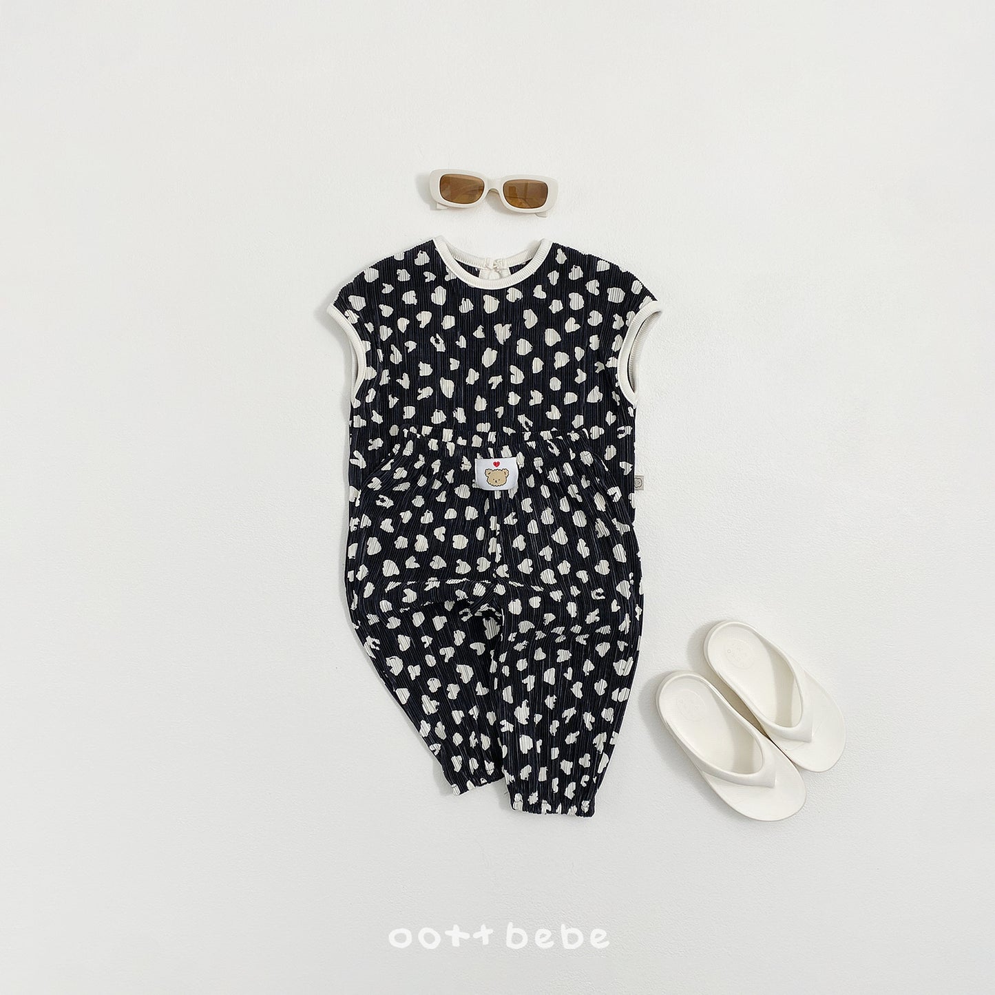 (Pre-order) OOTTBEBE Summer - Petit Leopard Pleated Set 쁘띠호피플리츠상하복 (2 Colors)