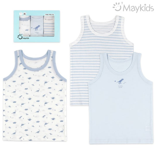 (Pre-Order) MayKids - Tiny Dino Cotton Boys’ Camisole (3-pack)