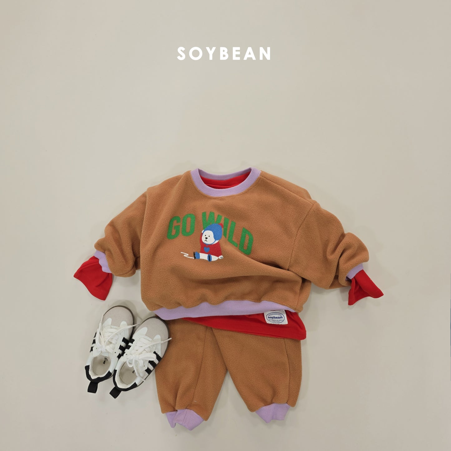 (Pre-order) Soybean Kids Winter - Baby Polar Bear Fleece Top & Bottom Set 아기백곰플리스상하복 (2 Colors)