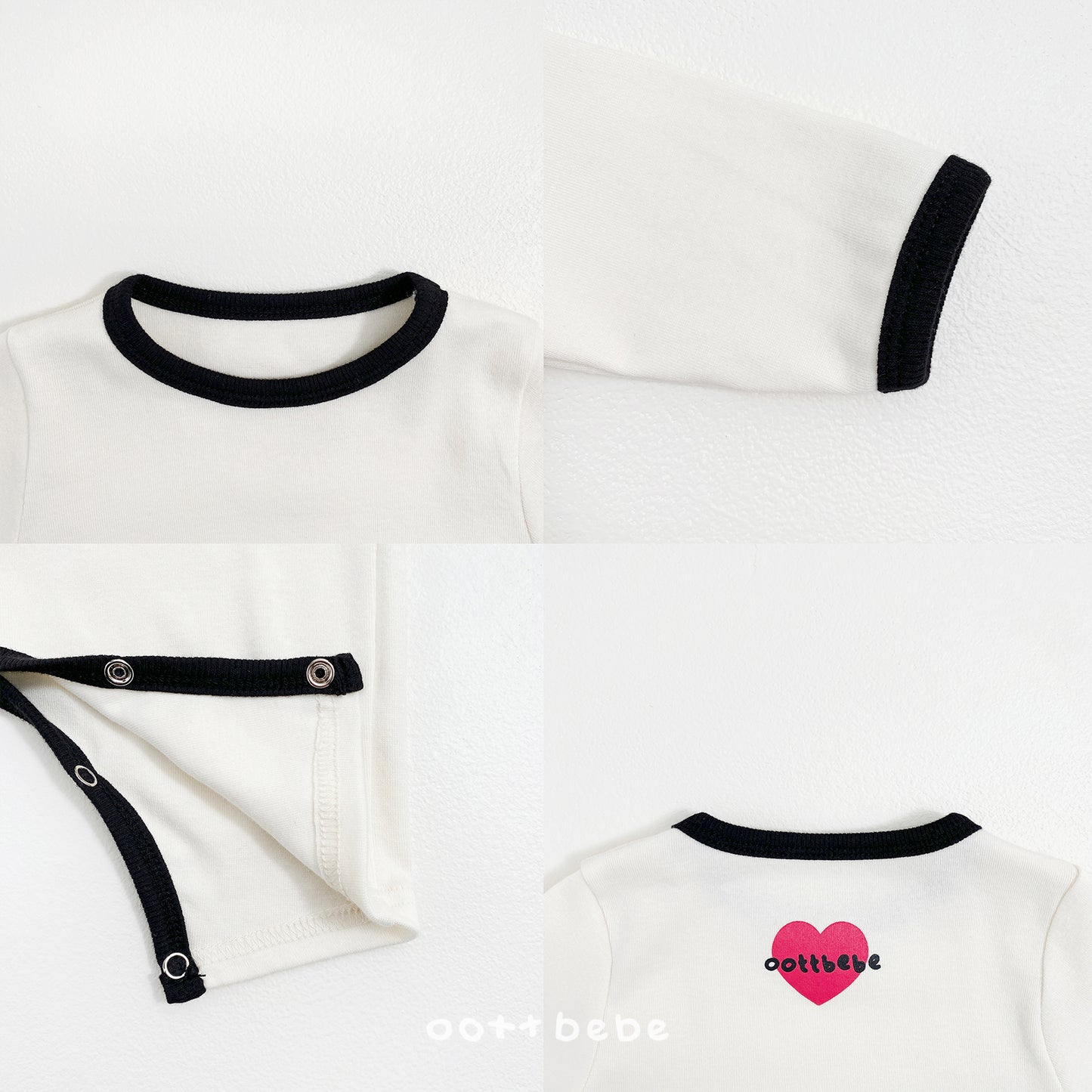 (Pre-order) OOTTBEBE Spring - Modal Heart Romper & Bunny Ear Bonnet Set 모달하트전신슈트+토끼보넷 (4 Colors)