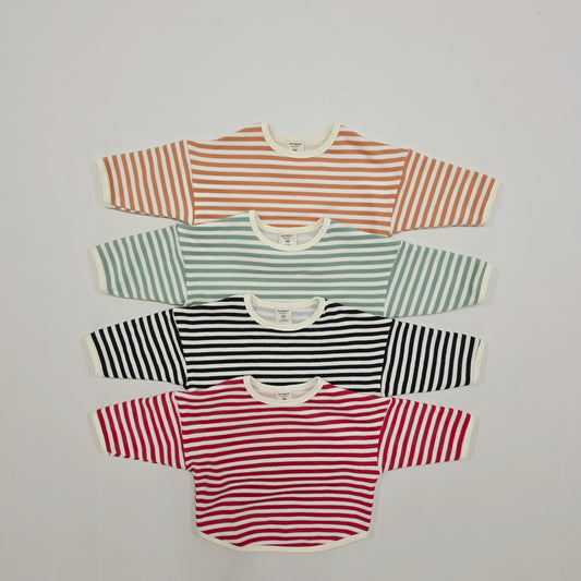 (Pre-order) Soybean Kids Winter - Fleece-Lined Stripe Sweatshirt 양기모단가라맨투맨 (4 Colors)