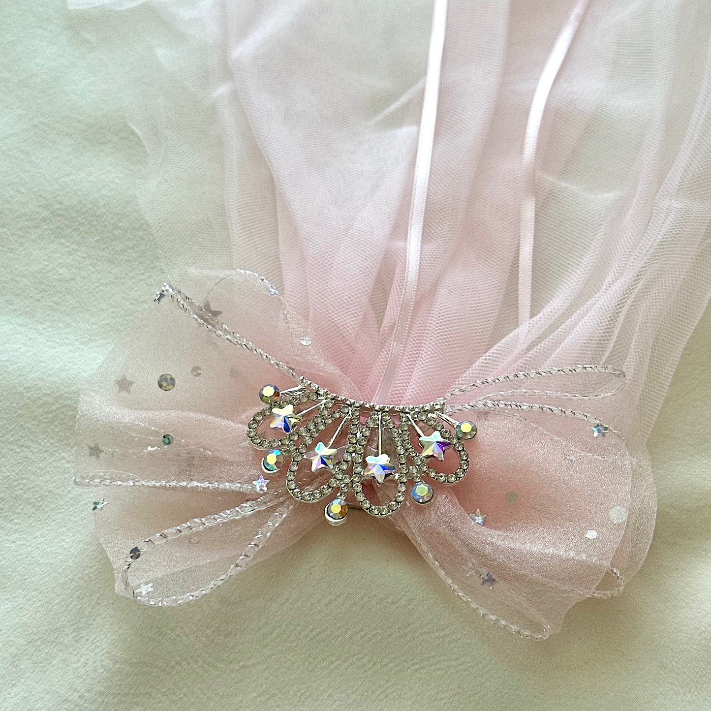 (Chenny Bong Bong) Kids’ Pink Bow Princess Hair Clip with Veil