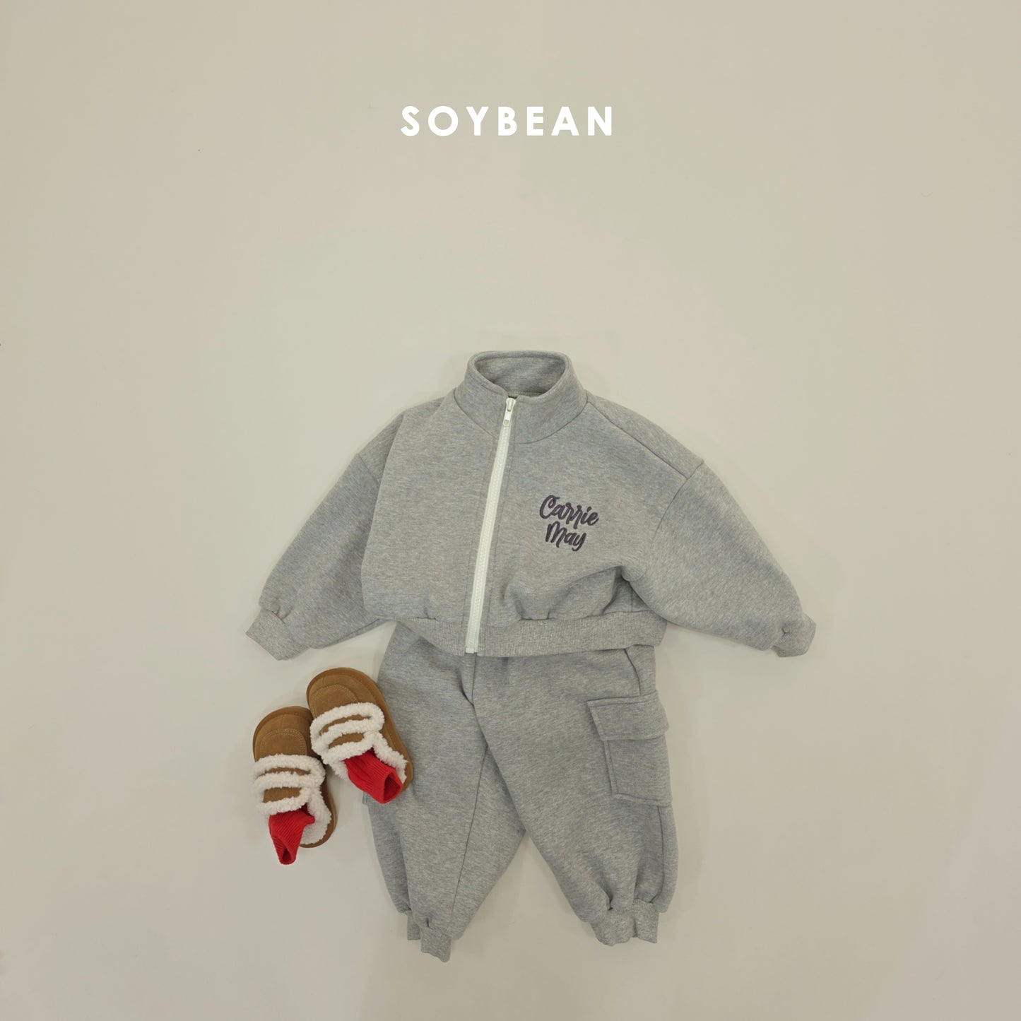 (Pre-order) Soybean Kids Winter - Zip-Up Cargo Fleece-Lined Top & Bottom Set 집업카고상하복 (2 Colors)