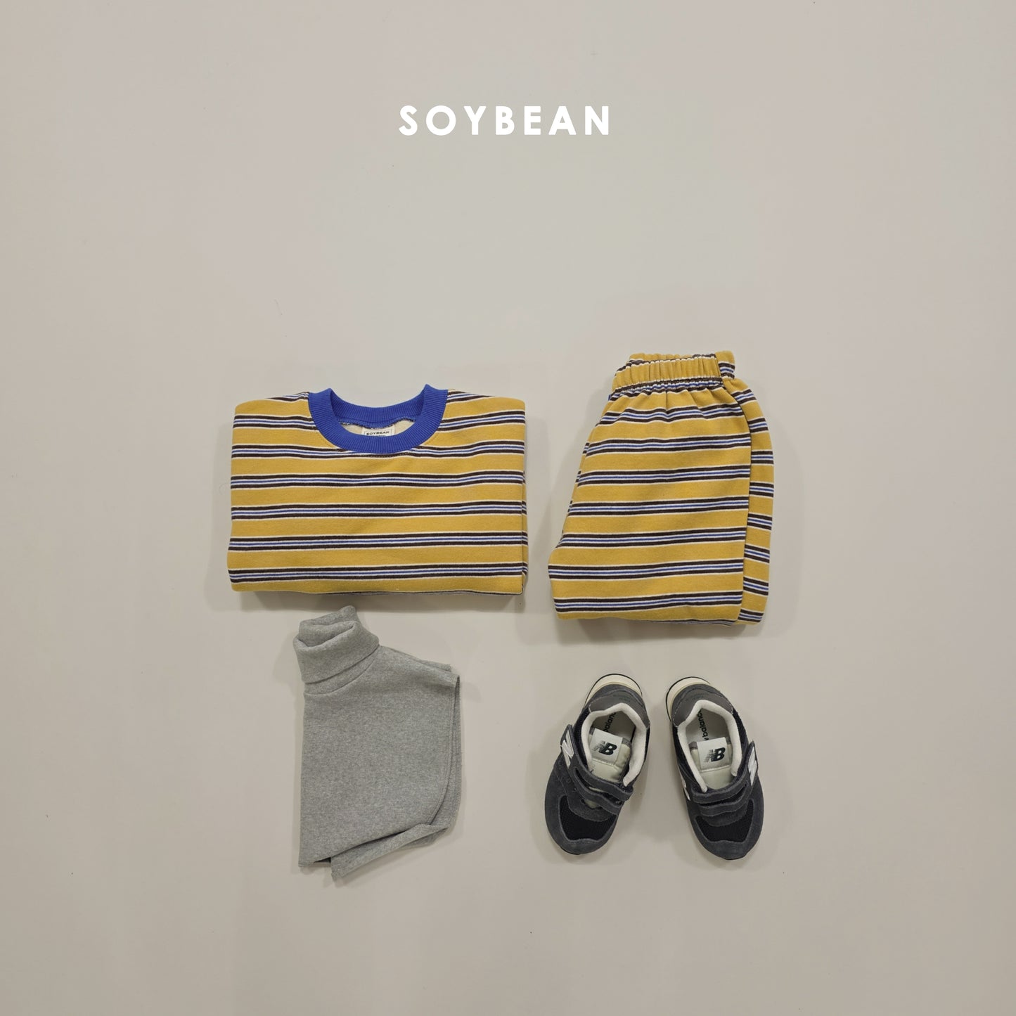 (Pre-order) Soybean Kids Winter - Color Block Stripe Fleece-Lined Top & Bottom Set 톡톡줄배색상하복 (3 Colors)