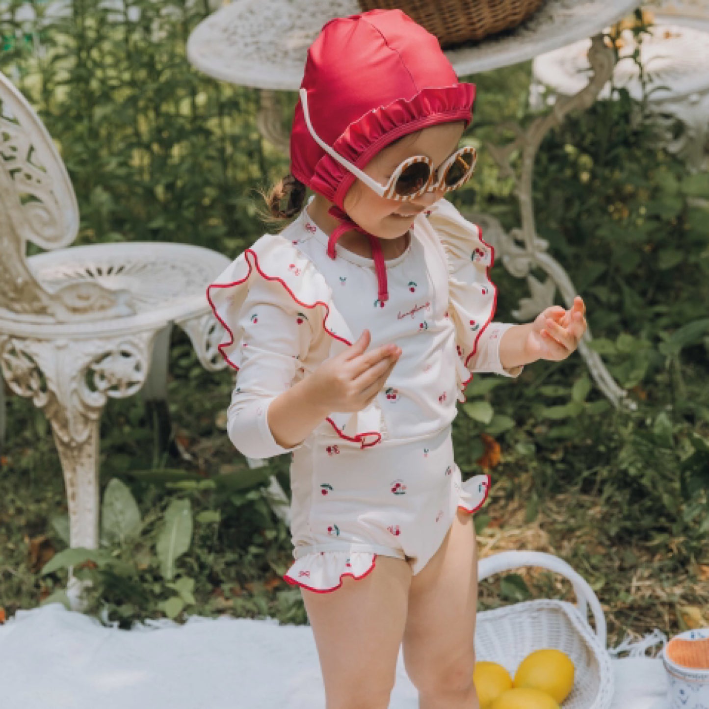 (Pre-order) KoongsKoongs Kids’ Premium Love Berry Rash Guard Dress Set (Ivory)