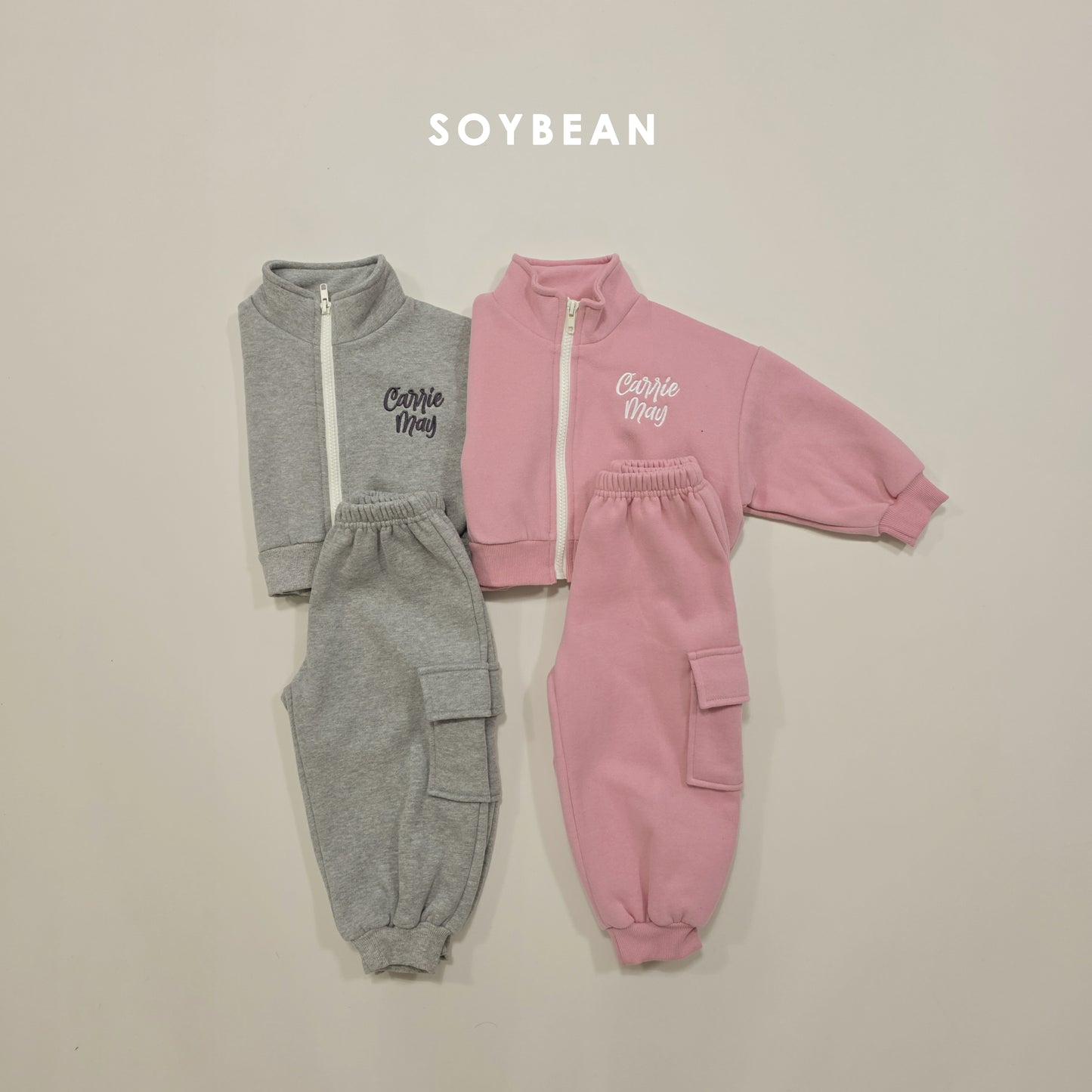 (Pre-order) Soybean Kids Winter - Zip-Up Cargo Fleece-Lined Top & Bottom Set 집업카고상하복 (2 Colors)