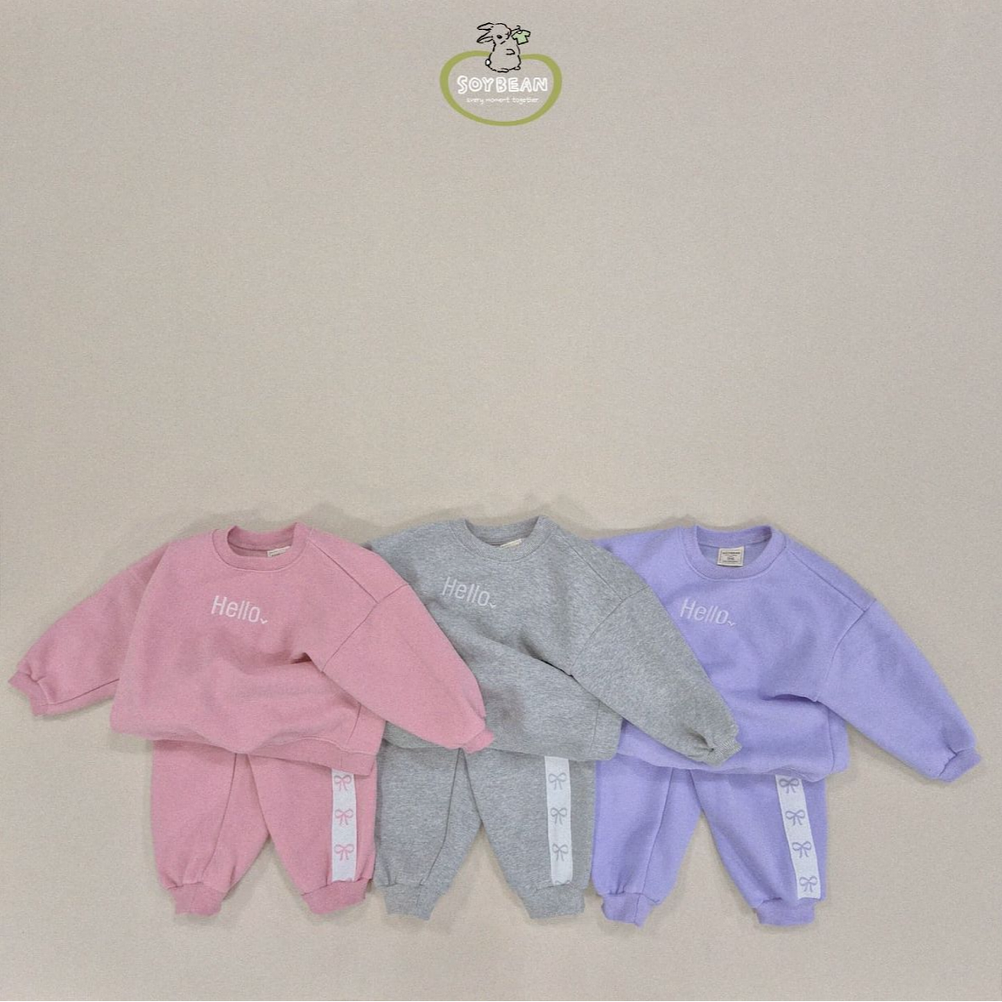 (Pre-order) Soybean Kids - Fleece-Lined Hello Cutie Top & Bottom Set (3 Colors)