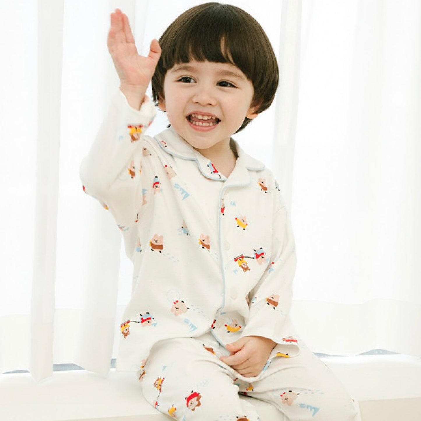 (Baby Boom) Cotton Button-Down Long Sleeve Pajama Set