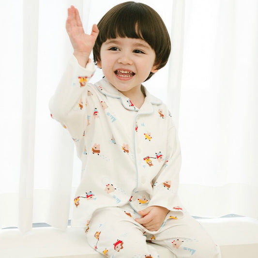 (Baby Boom) Cotton Button-Down Long Sleeve Pajama Set