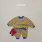 (Pre-order) Soybean Kids Winter - Color Block Stripe Fleece-Lined Top & Bottom Set 톡톡줄배색상하복 (3 Colors)