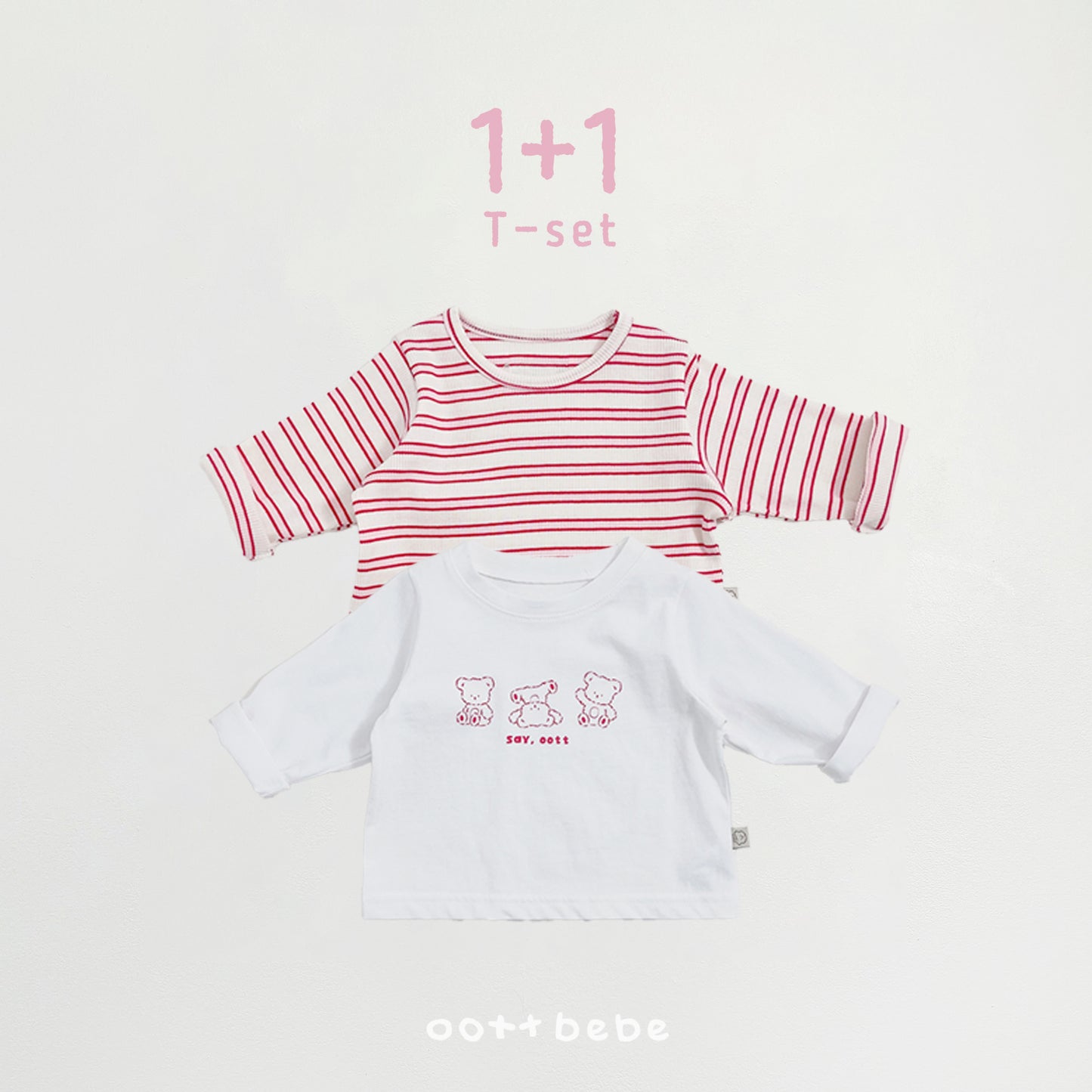 (Pre-order) OOTTBEBE Spring - Say OOTT 1+1 Kid Tee Set 세이오뜨1+1티셔츠 (4 Colors)