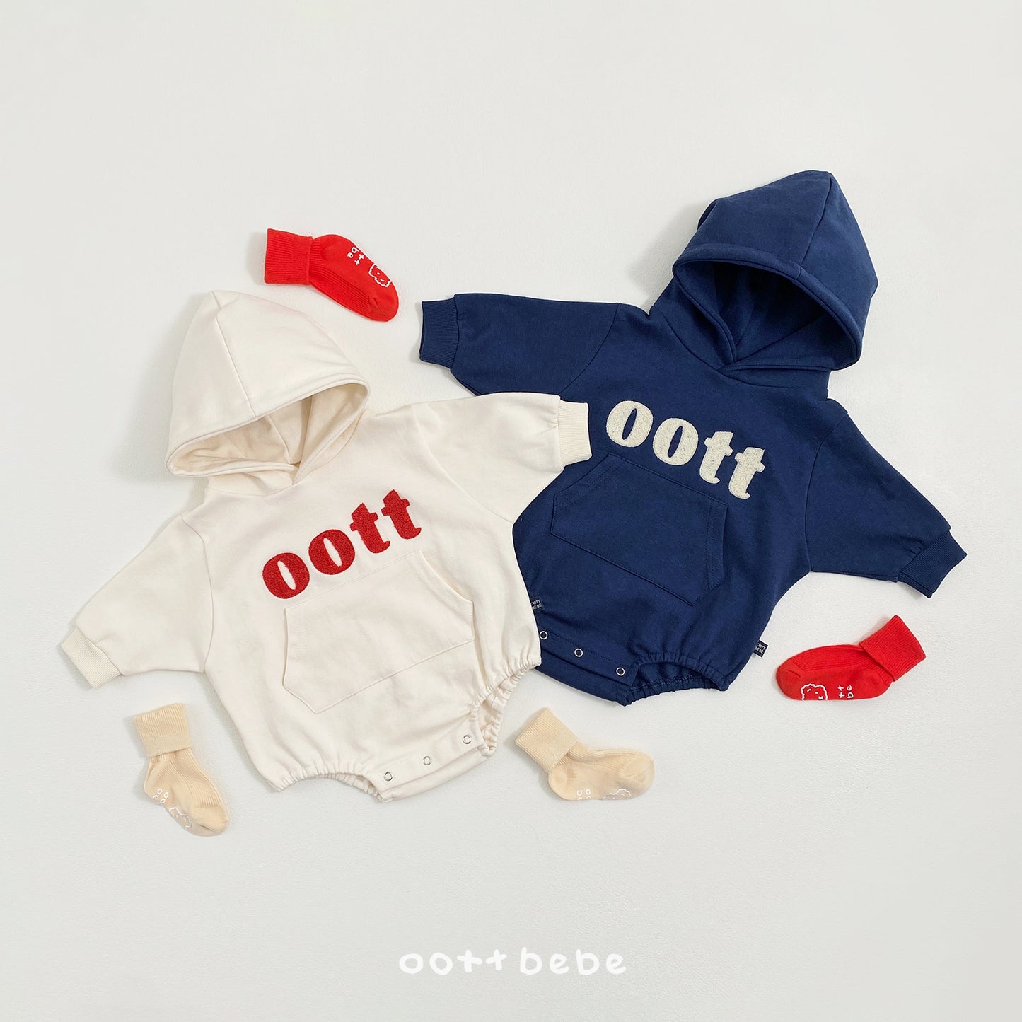 (Pre-order) OOTTBEBE Spring - Bouclé Hoodie Romper 댄디부클후드슈트 (2 Colors)