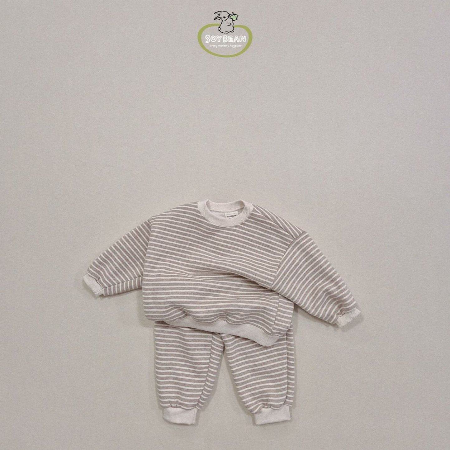 (Pre-order) Soybean Kids - Striped Fleece-Lined Top & Bottom Set 양기모단가라상하복 (4 Colors)