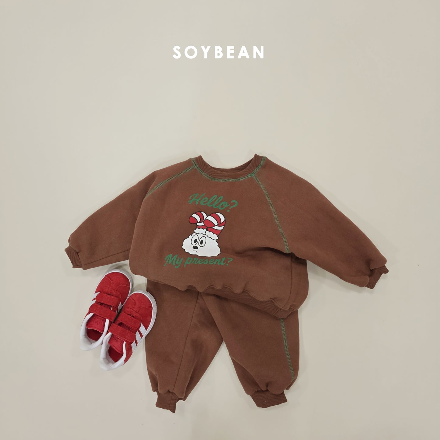 (Pre-order) Soybean Kids Winter - Cloud Bunny Fleece-Lined Top & Bottom Set 양기모구름토끼상하 (3 Colors)