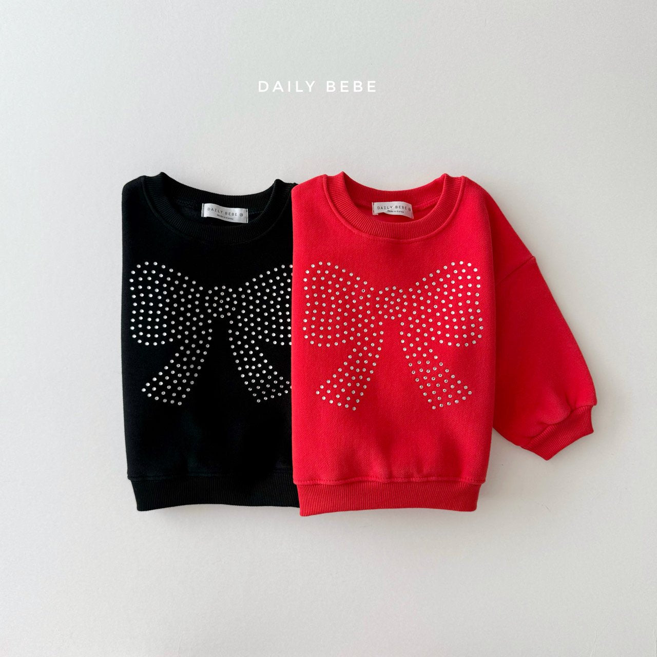 (Pre-order) Daily Bebe - Kids’ Ribbon Cubic Sweatshirt 리본 큐빅 맨투맨 (2 Colors)