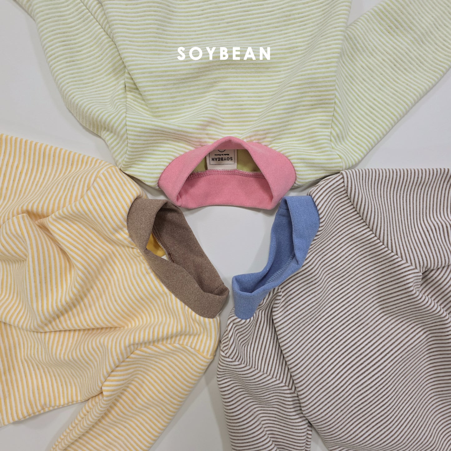 (Pre-order) Soybean Kids Winter - Bong Bong Stripe Fleece-Lined Top & Bottom Set 봉봉단가라상하 (3 Colors)