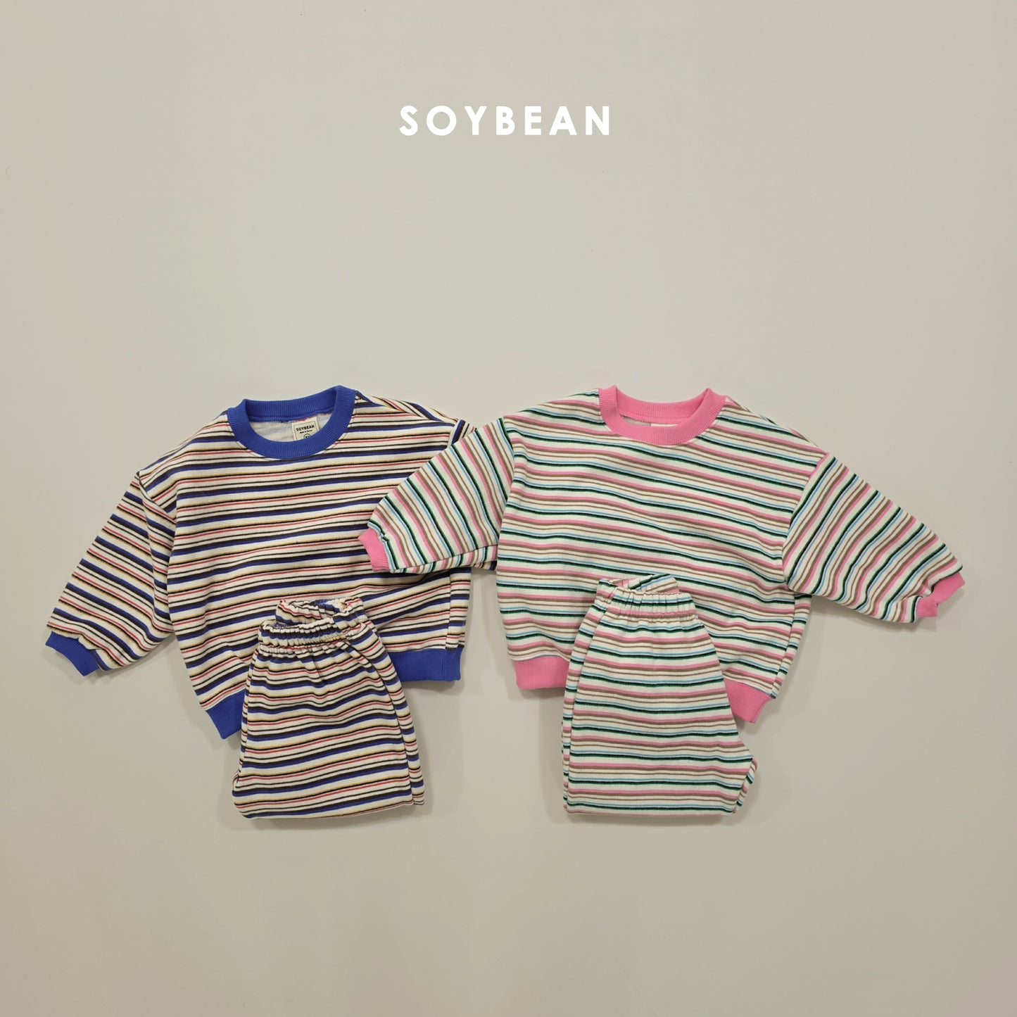 (Pre-order) Soybean Kids Winter - Rainbow Mochi Fleece-Lined Top & Bottom Set 무지개모찌상하복 (2 Colors)