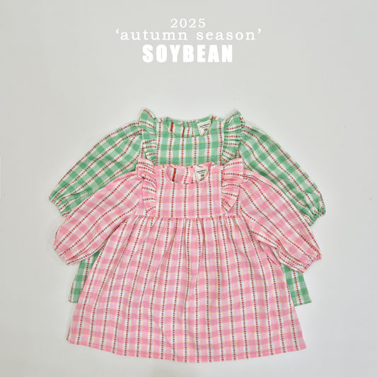 (Pre-order) Soybean Kids - Check Flower Embroidery Dress 체크플라워원피스 (2 Colors)