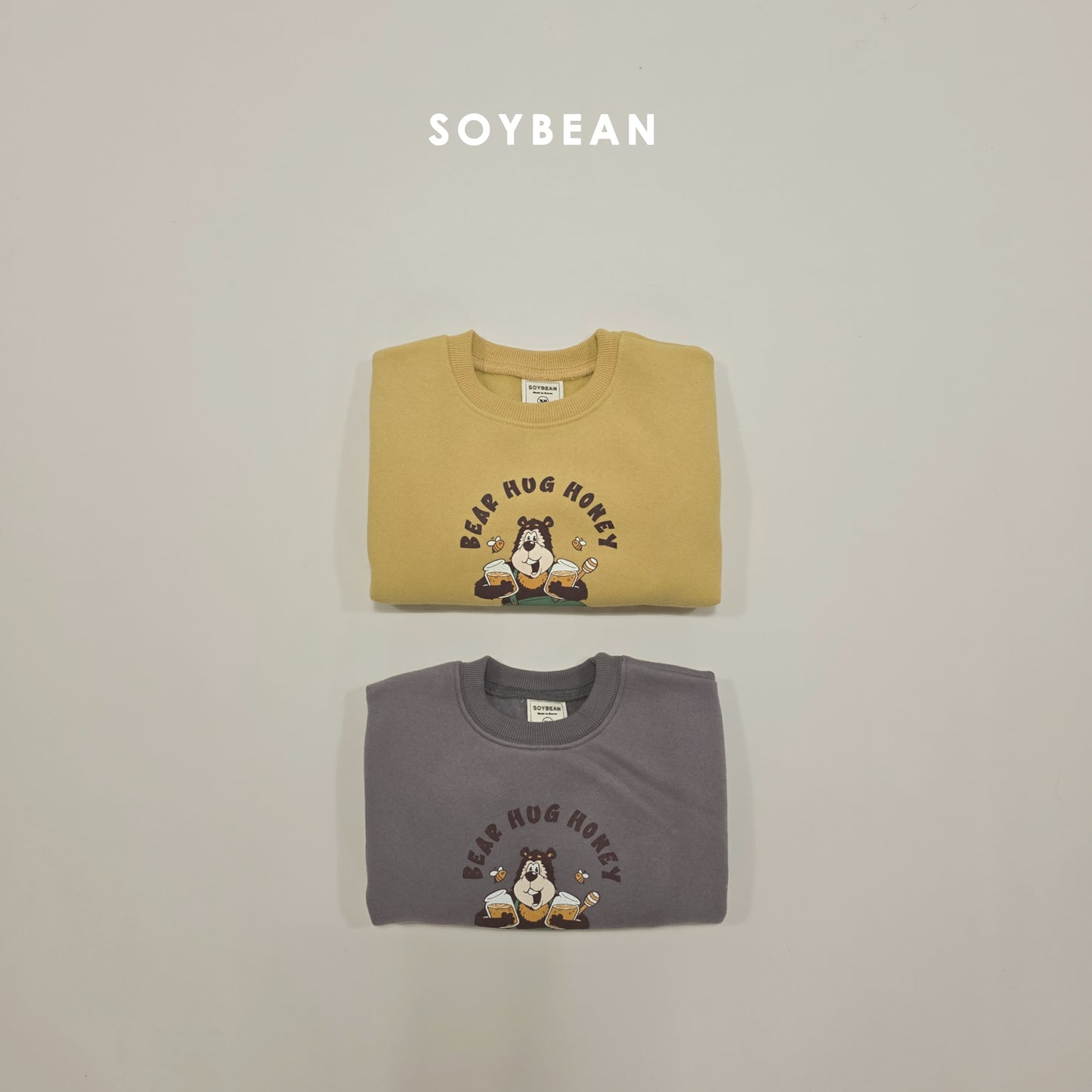 (Pre-order) Soybean Kids Winter - Honey Bear Fleece-Lined Sweatshirt 허니베어양기모맨투맨 (2 Colors)