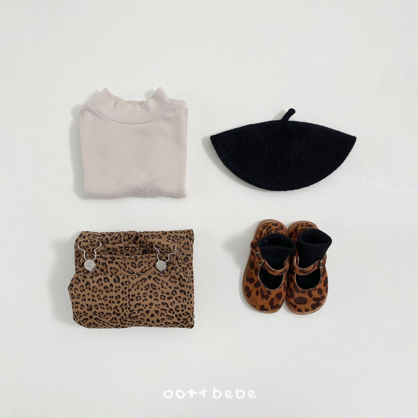 (Pre-order) OOTTBEBE Winter - Leopard Overall Pants 호피오버롤