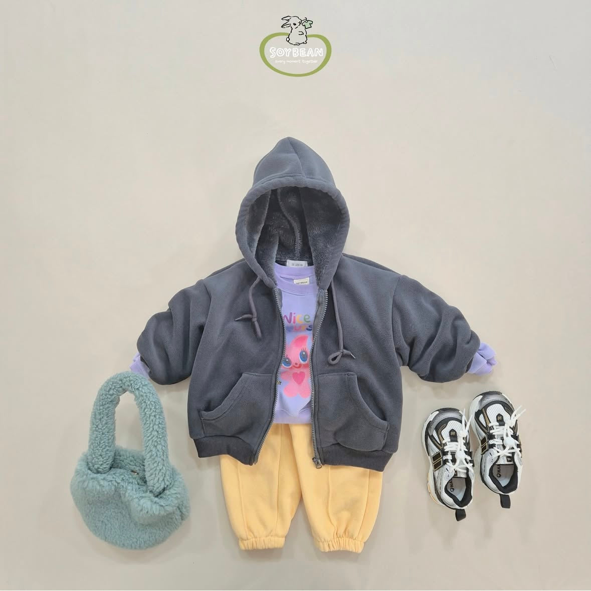 (Pre-order) Soybean Kids - Super Fleece Hooded Zip-Up 슈퍼플리스후드집업 (4 Colors)