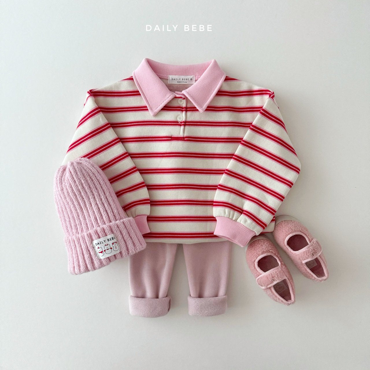 (Pre-order) Daily Bebe - Kids’ Collar Striped Sweatshirt 카라 단가라 맨투맨 (2 Colors)