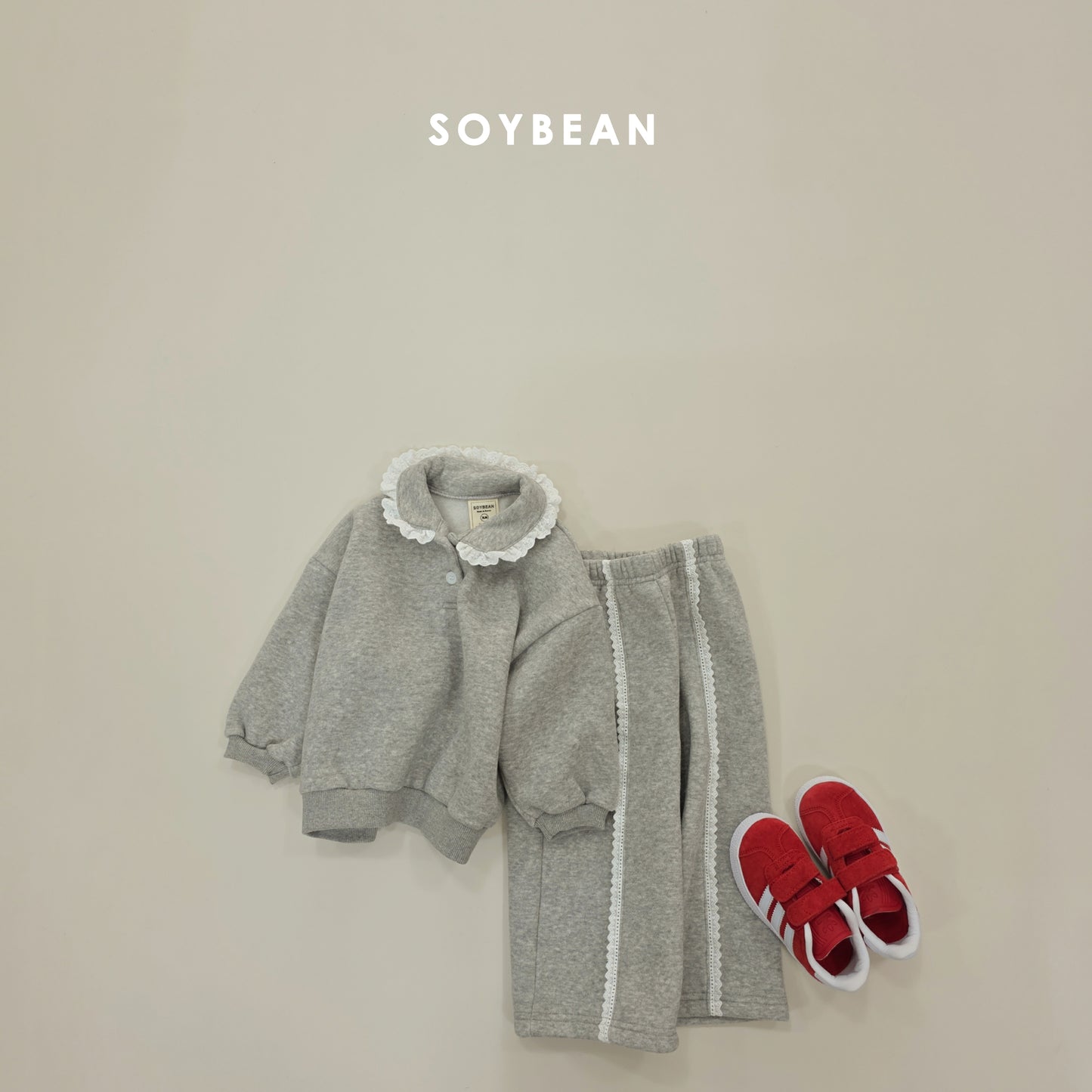 (Pre-order) Soybean Kids Winter - Collar Frill Fleece-Lined Top & Bottom Set 카라프릴양기모상하 (2 Colors)