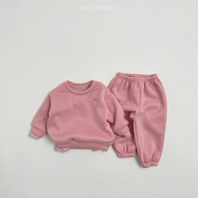 (Pre-order) OOTTBEBE - Heart Embroidered Top and Bottom Set 퐁당퐁당상하복 (4 Colors)