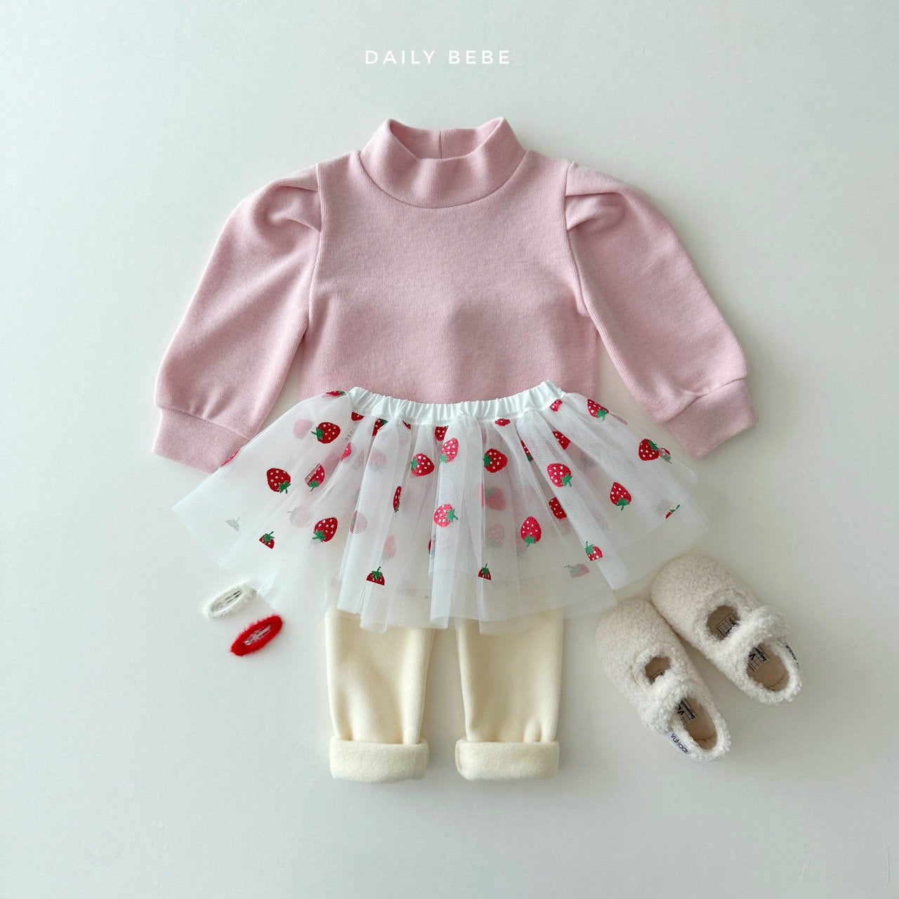 (Pre-order) Daily Bebe Winter - Kids' Peach Puff Mock-Neck Top 피치 퍼프티 (2 Colors)
