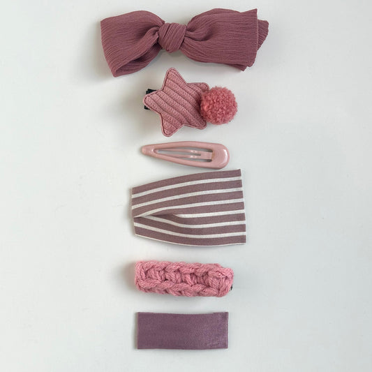 (Chenny Bong Bong) Kids’ Indie Pink Star Hair Clips 6-piece Set