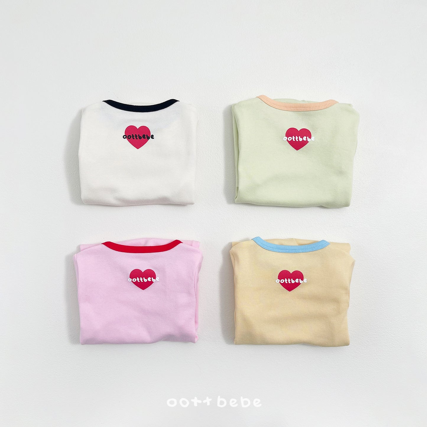 (Pre-order) OOTTBEBE Spring - Modal Heart Romper & Bunny Ear Bonnet Set 모달하트전신슈트+토끼보넷 (4 Colors)