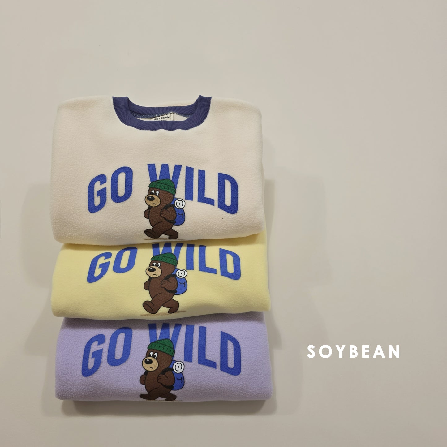 (Pre-order) Soybean Kids Winter - Camping Bear Fleece Top & Bottom Set 캠핑베어플리스상하 (3 Colors)