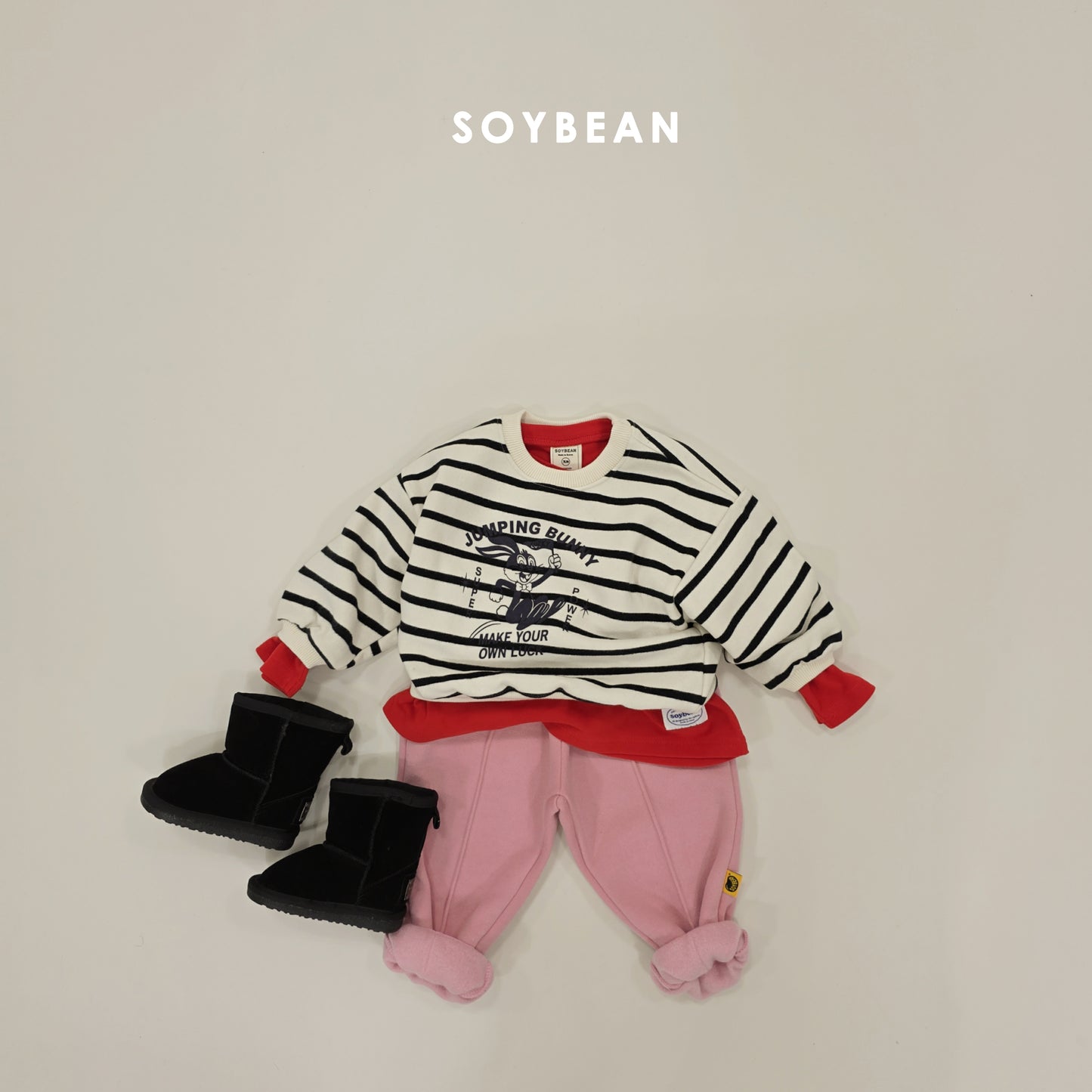 (Pre-order) Soybean Kids Winter - Jumping Bunny Stripe Fleece-Lined Sweatshirt 점핑버니단가라맨투맨 (3 Colors)