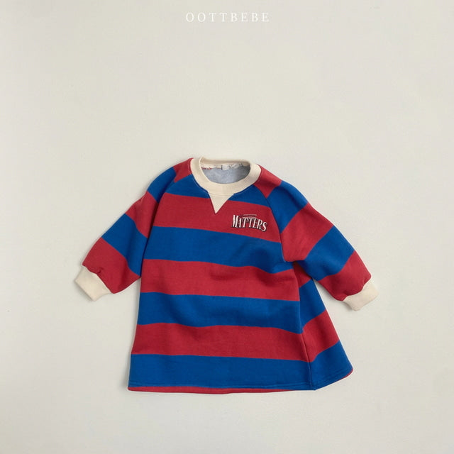 (Pre-order) OOTTBEBE - Stripes Sweatshirt Dress 빅단가라원피스 (2 Colors)