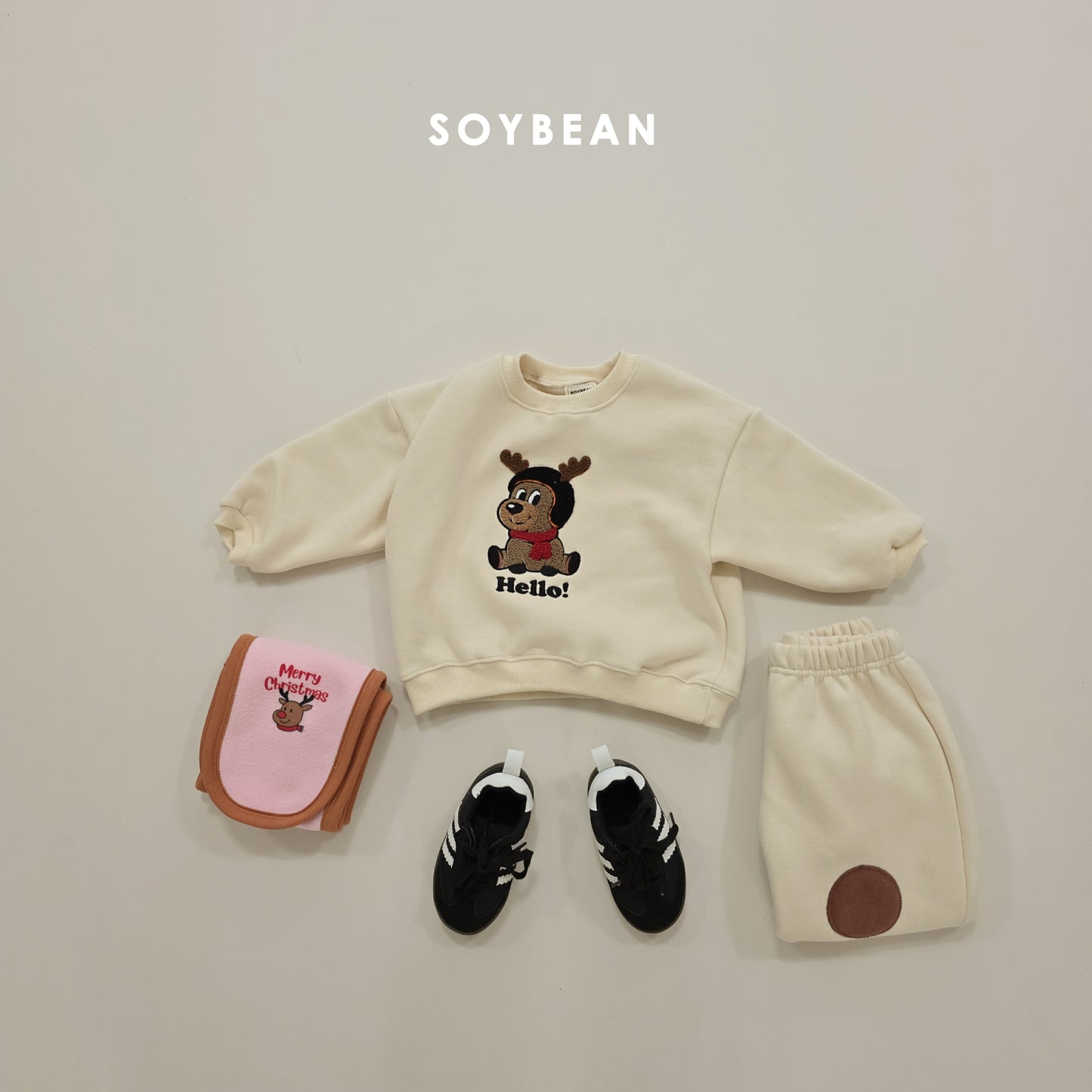 (Pre-order) Soybean Kids Winter - Hello Boucle Rudolph Top & Bottom Set 헬로부클루돌프상하 (2 Colors)