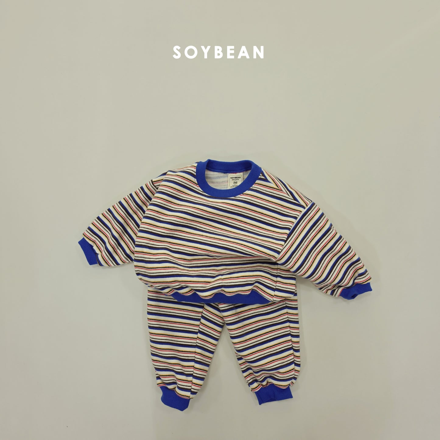 (Pre-order) Soybean Kids Winter - Rainbow Mochi Fleece-Lined Top & Bottom Set 무지개모찌상하복 (2 Colors)