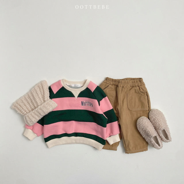 (Pre-order) OOTTBEBE - Stripes Sweatshirt 빅단가라맨투맨 (2 Colors)