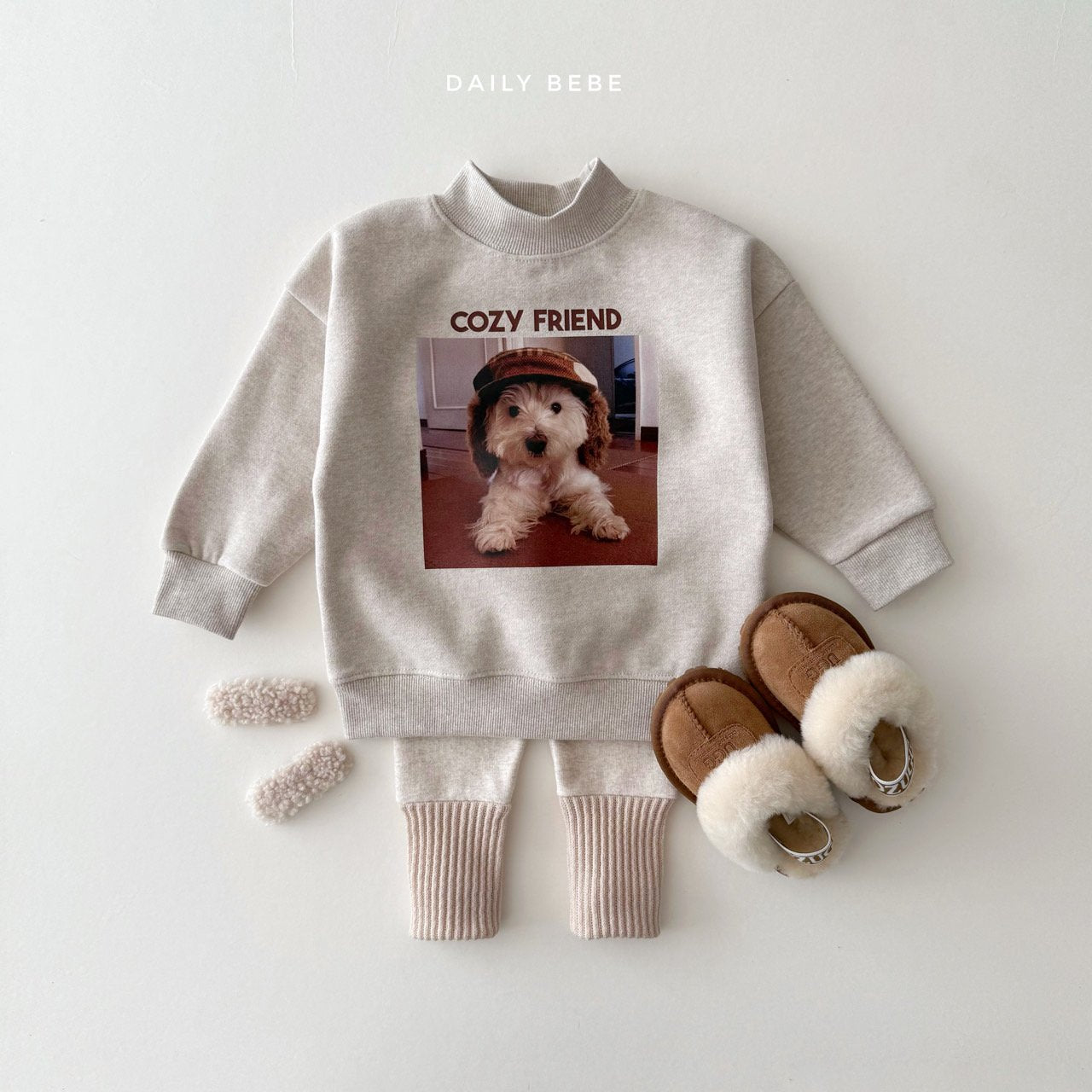 (Pre-order) Daily Bebe - Kids' Puppy Mock-Neck Sweatshirt 강아지 반목 맨투맨 (2 Colors)