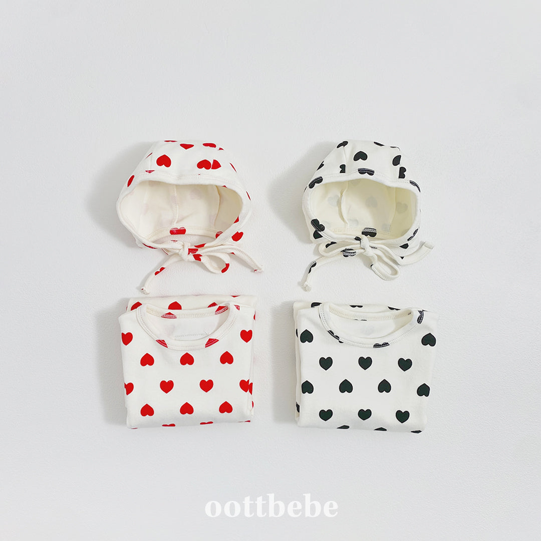 (Pre-order) OOTTBEBE Winter - Heart Full Suit + Bonnet Set 하트전신슈트+보넷set (2 Colors)