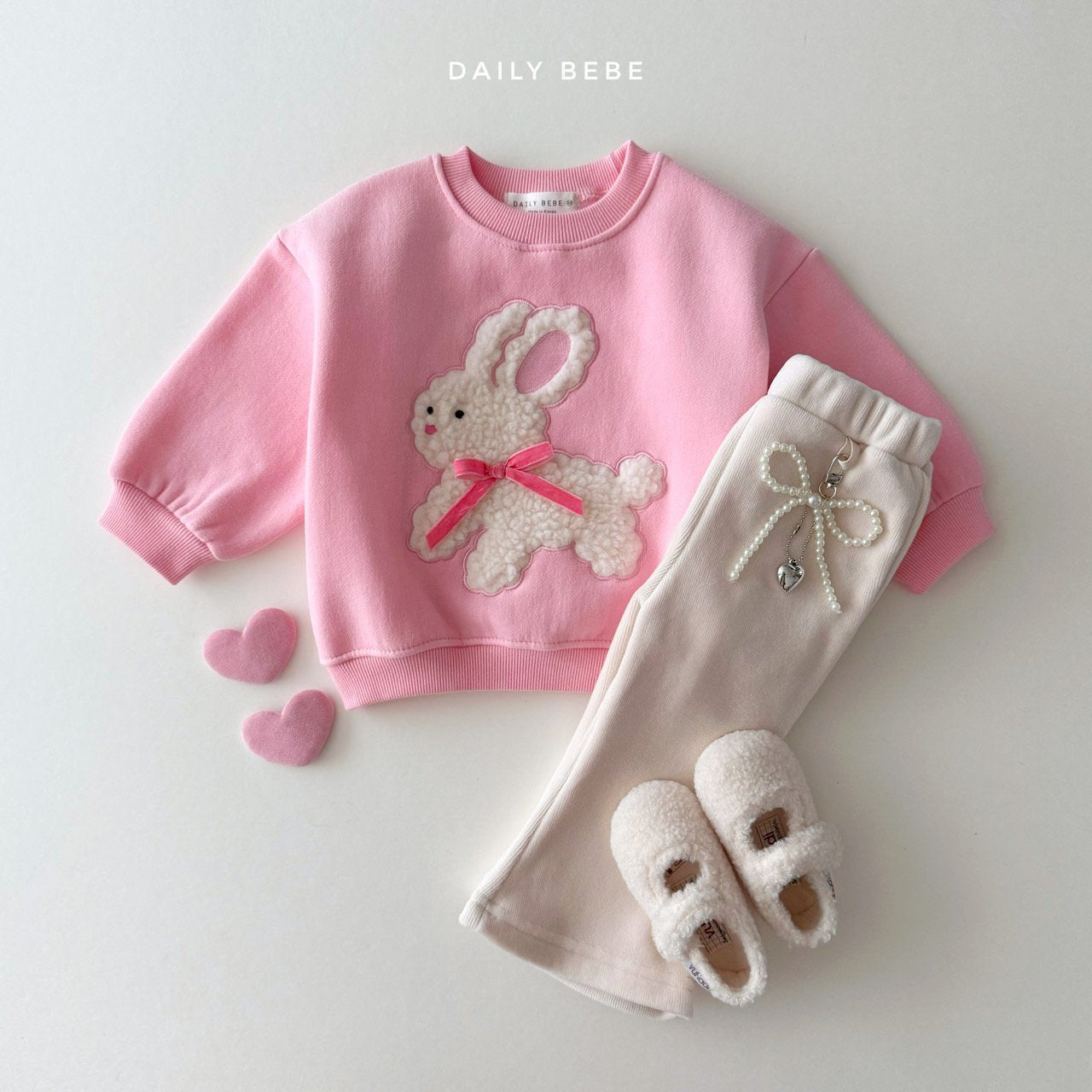 (Pre-order) Daily Bebe - Kids’ Fluffy Ribbon Sweatshirt 뽀글리본 맨투맨 (2 Colors)