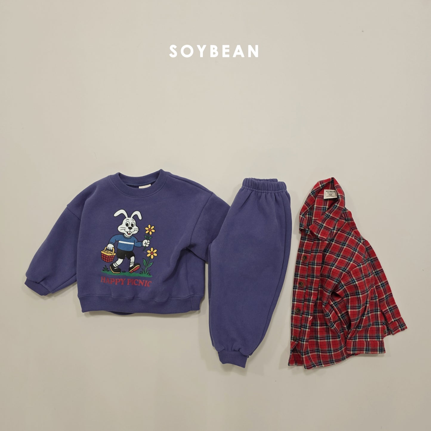 (Pre-order) Soybean Kids Winter - Picnic Fleece-Lined Top & Bottom Set 피크닉양기모상하 (2 Colors)