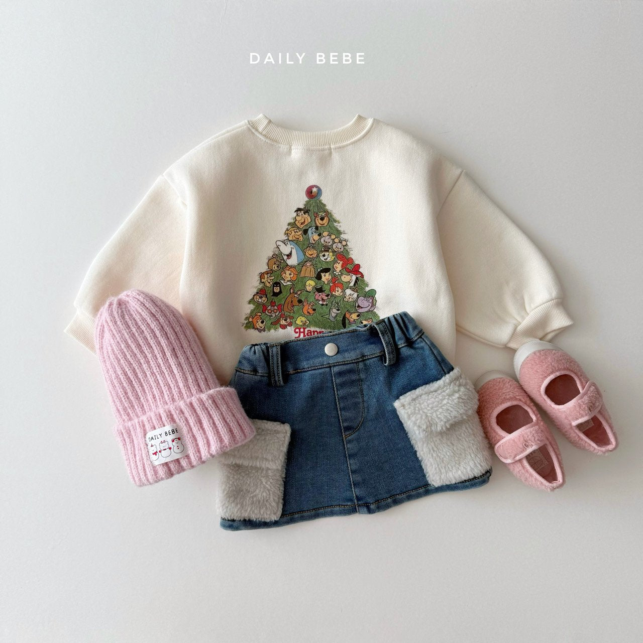 (Pre-order) Daily Bebe - Kids’ Denim Skirt with Fleece Pockets 카고 양털치마