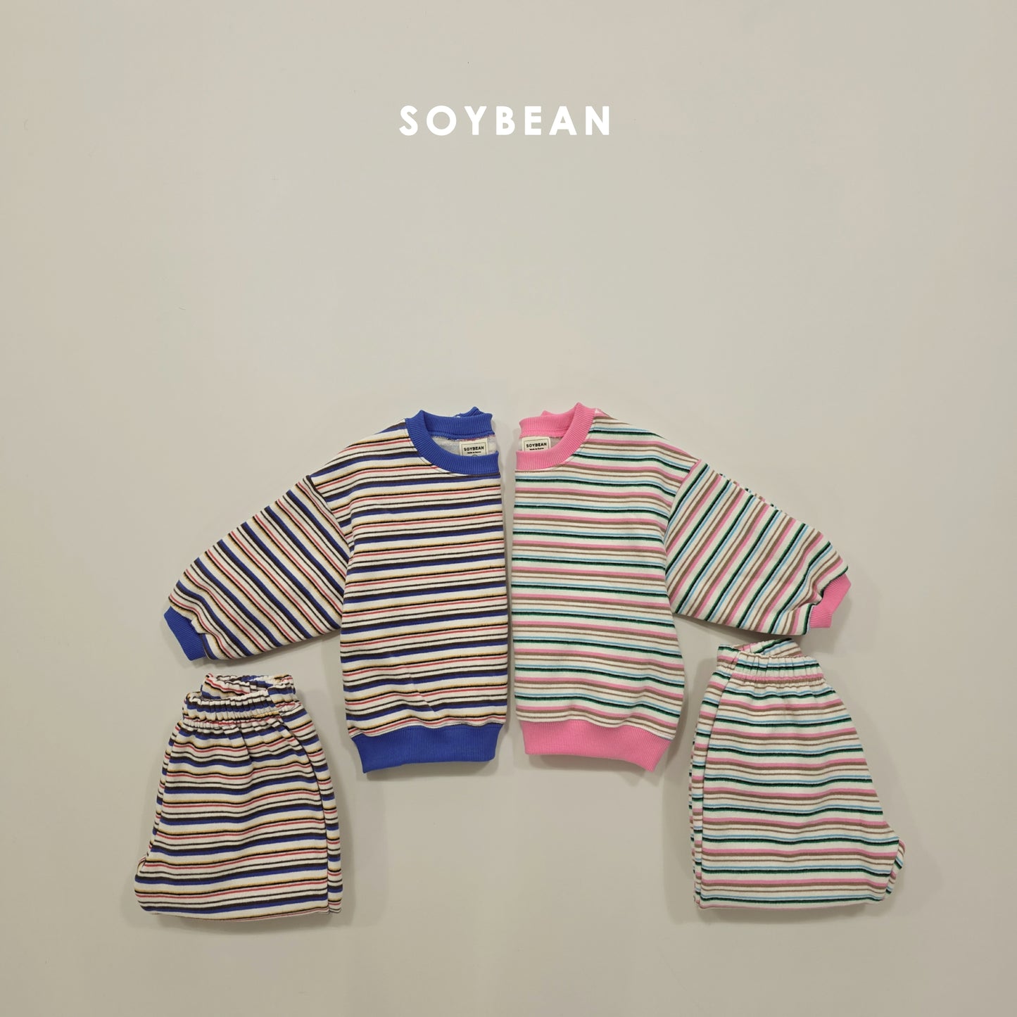 (Pre-order) Soybean Kids Winter - Rainbow Mochi Fleece-Lined Top & Bottom Set 무지개모찌상하복 (2 Colors)