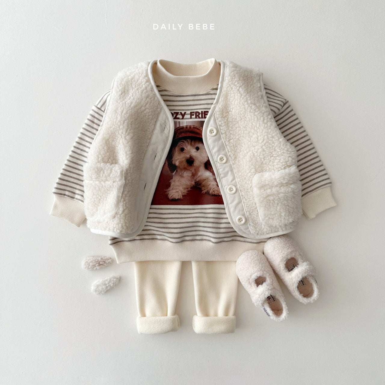 (Pre-order) Daily Bebe - Kids' Puppy Mock-Neck Sweatshirt 강아지 반목 맨투맨 (2 Colors)
