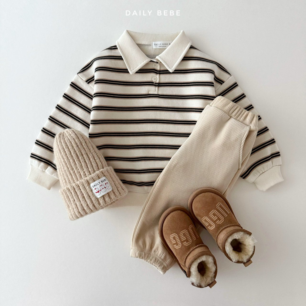 (Pre-order) Daily Bebe - Kids’ Collar Striped Sweatshirt 카라 단가라 맨투맨 (2 Colors)