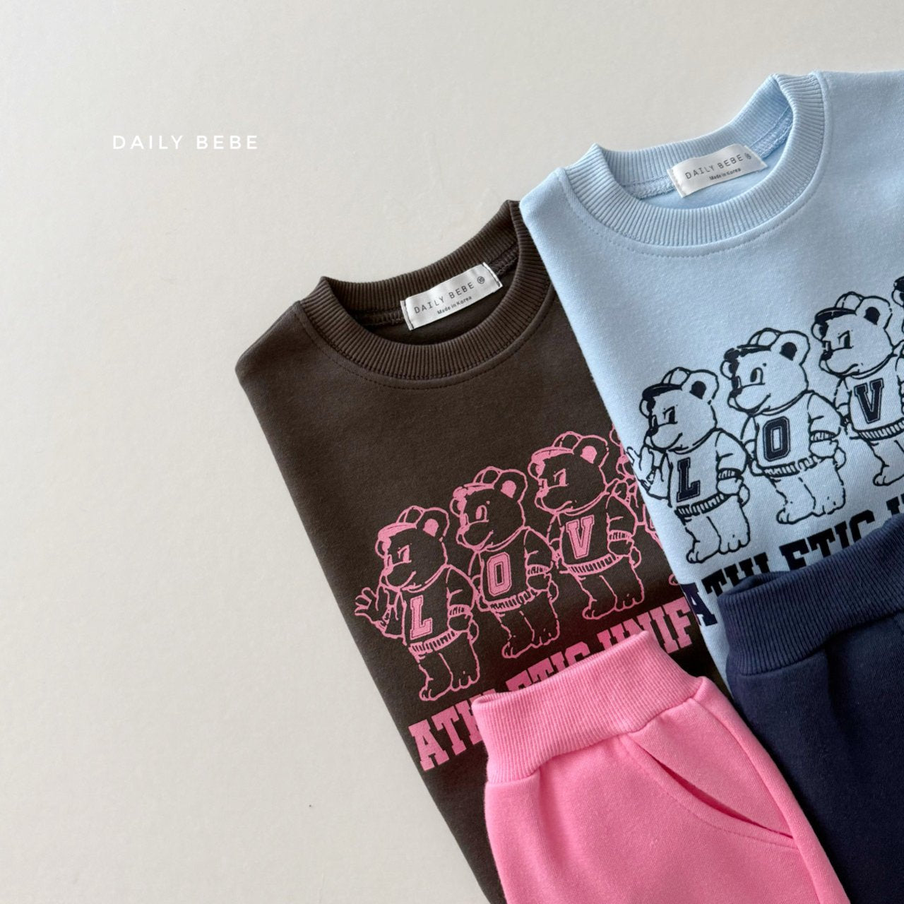 (Pre-order) Daily Bebe - Kids’ Four Bear Top & Bottom Set 곰네마리 상하세트 (2 Colors)