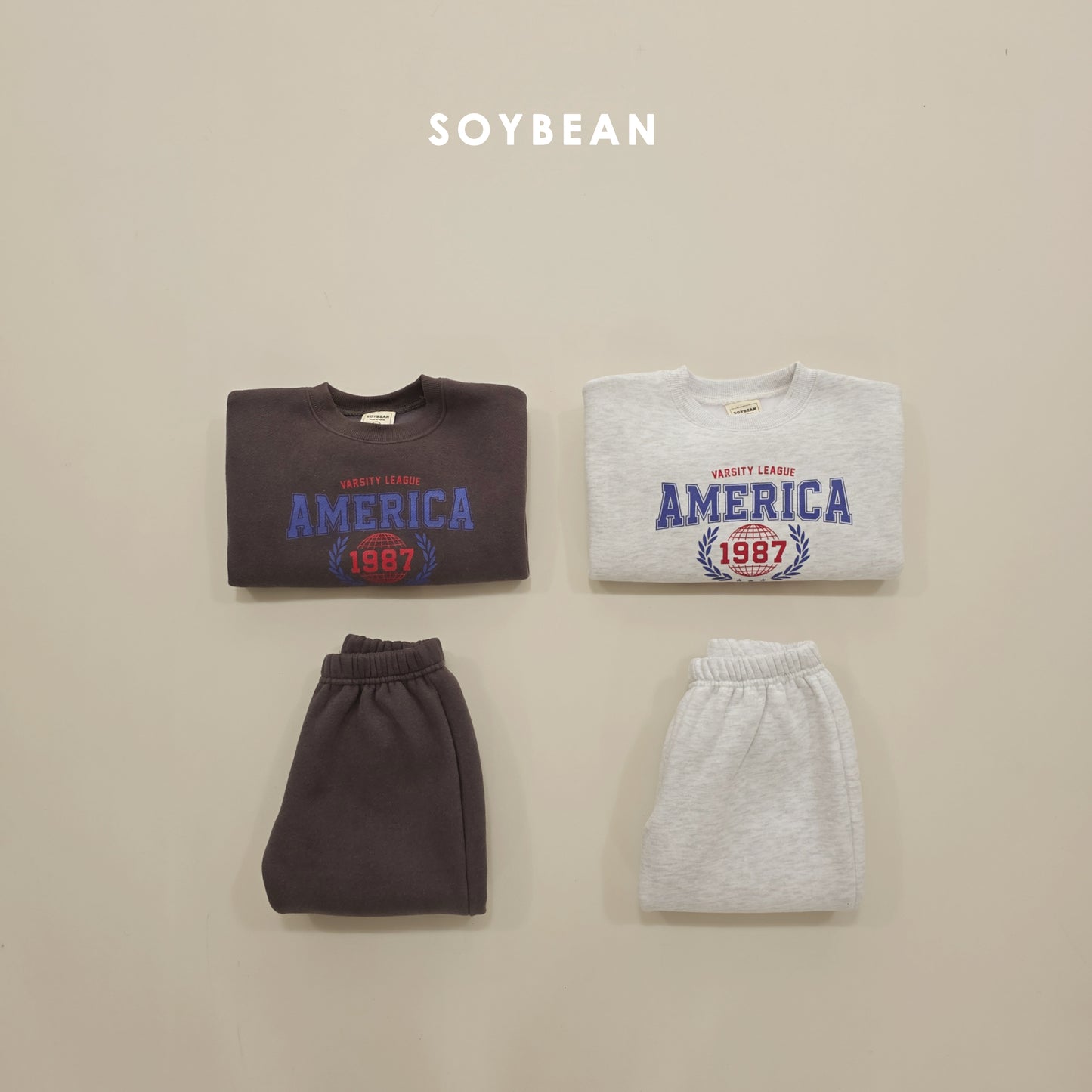 (Pre-order) Soybean Kids Winter - America Fleece-Lined Top & Bottom Set 아메리카양기모상하 (2 Colors)