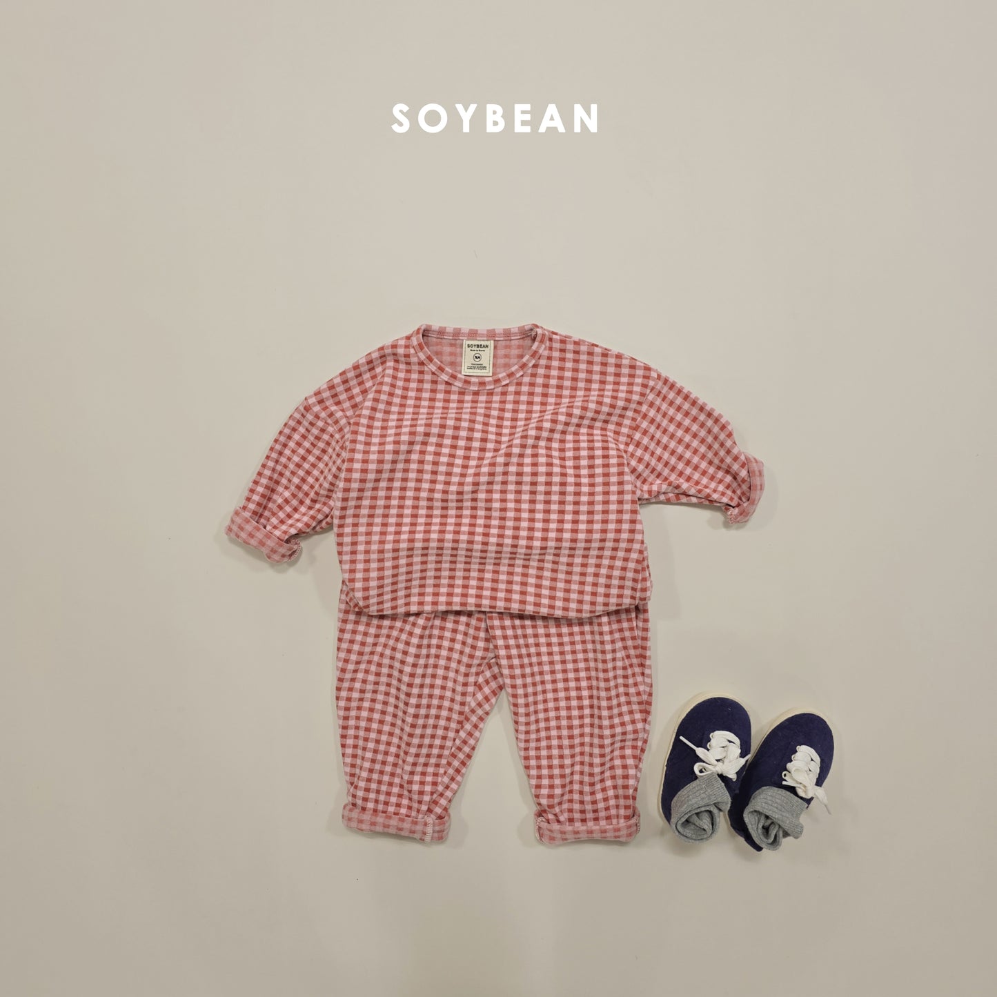 (Pre-order) Soybean Kids Winter - Check Cozy Fleece Top & Bottom Set 체크몽글실내복 (3 Colors)